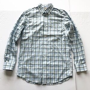 Duluth Trading Co Shirt Mens Small Trim Fit Plaid Button Down Blue Green Cotton
